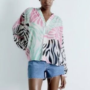 Zara Zebra Print Blouse with Pastel Accents